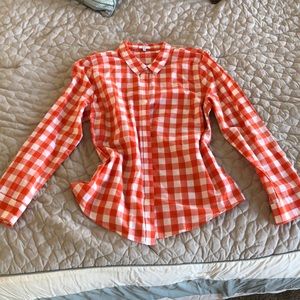 Orange and white plaid button down